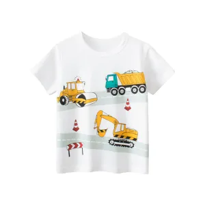 Kids Toddler Boys Casual Cute Cartoon Car Print Short Sleeve Round Neck Cotton T-Shirt