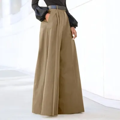Women Casual Solid Color High Waist Wide Leg Micro Flared Pants