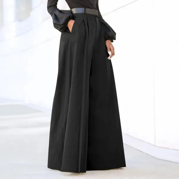 Women Casual Solid Color High Waist Wide Leg Micro Flared Pants