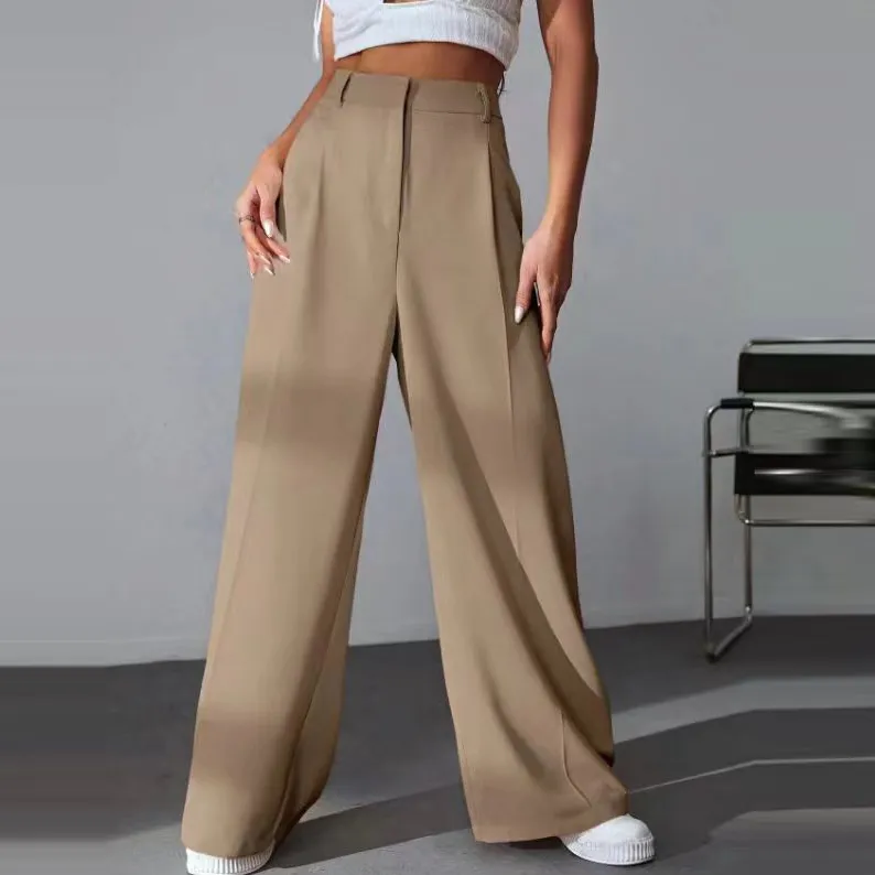 Women Fashion Casual High Waist Loose Wide Leg Suit Pants