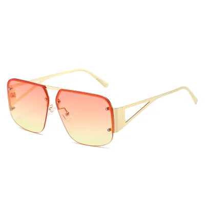 Simple Retro Half Frame Square Metal Sunglasses