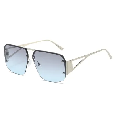 Simple Retro Half Frame Square Metal Sunglasses