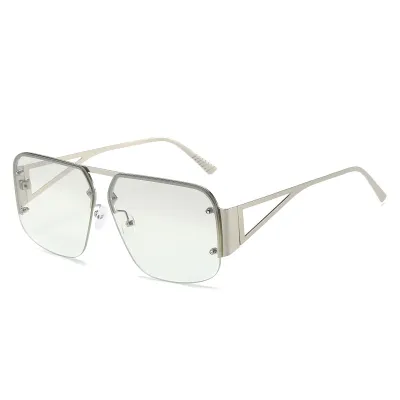 Simple Retro Half Frame Square Metal Sunglasses