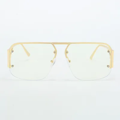 Simple Retro Half Frame Square Metal Sunglasses