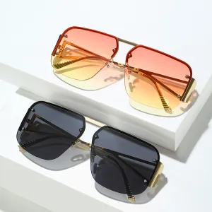Simple Retro Half Frame Square Metal Sunglasses