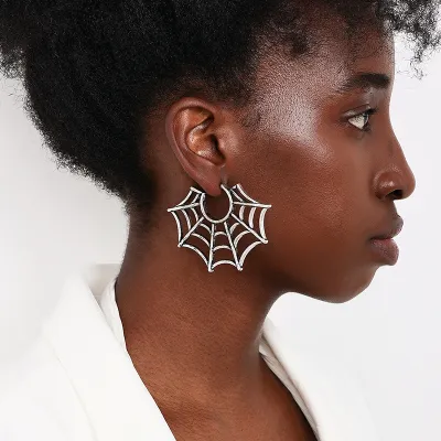 Gothic Metal Spider Web Geometric Earrings