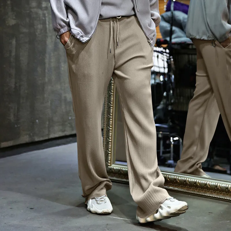 Men Summer Striped Wide Leg Sweatpants with Pockets