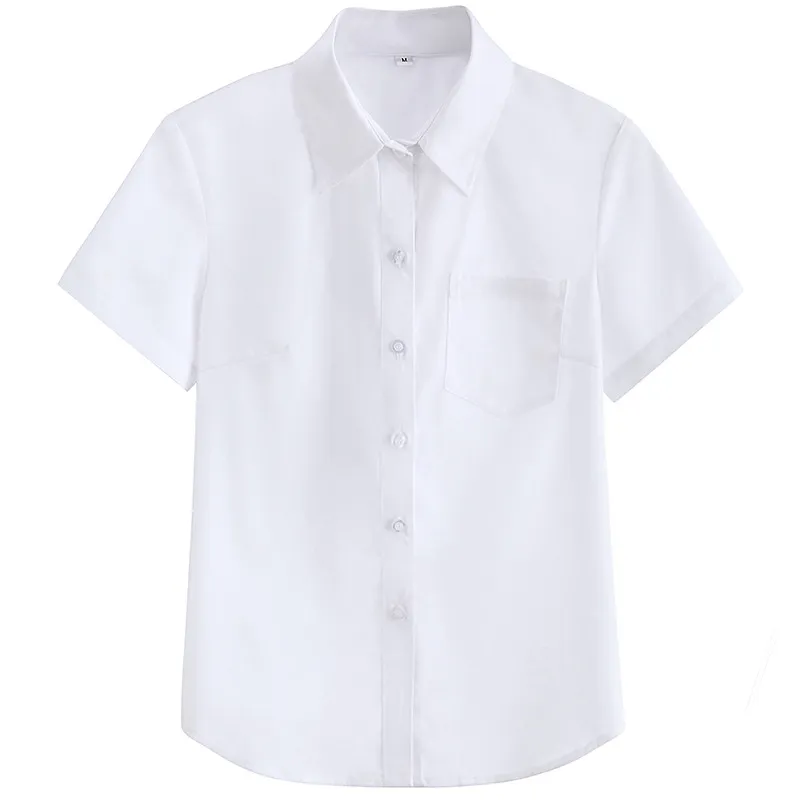 Women Campus Style Summer Short Sleeve School Uniform White Blouse