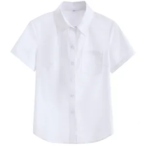 Women Campus Style Summer Short Sleeve School Uniform White Blouse