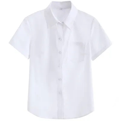 Women Campus Style Summer Short Sleeve School Uniform White Blouse