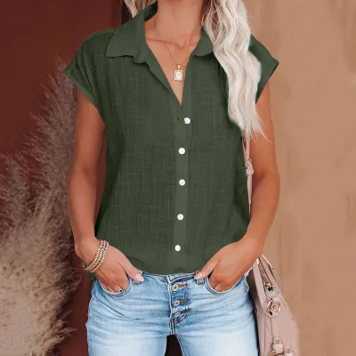 Summer Solid Color Single-Breasted Casual Women Sleeveless Blouse