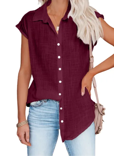 Summer Solid Color Single-Breasted Casual Women Sleeveless Blouse