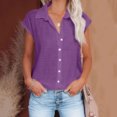 Summer Solid Color Single-Breasted Casual Women Sleeveless Blouse