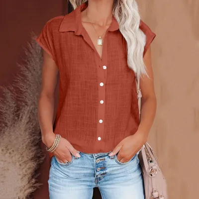 Summer Solid Color Single-Breasted Casual Women Sleeveless Blouse