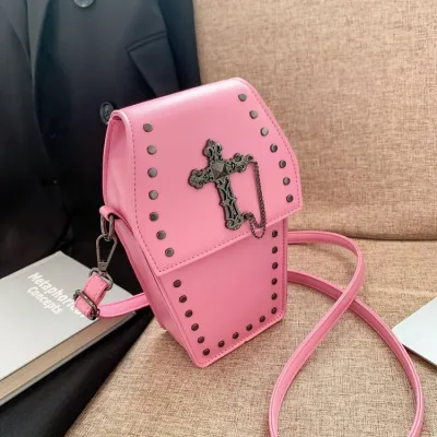Gothic Vintage Cross Studded PU Crossbody Bag