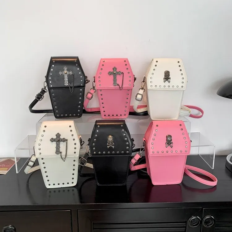 Gothic Vintage Cross Studded PU Crossbody Bag