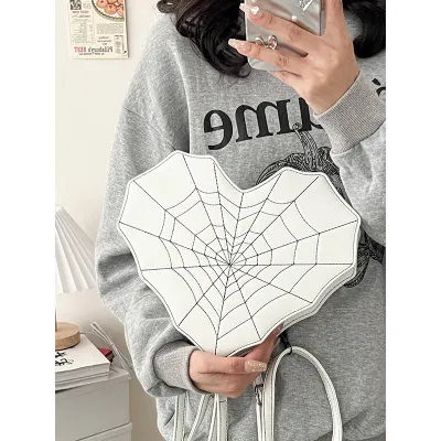 Gothic Creative Heart-Shaped Spider Web Backpack Street Trend PU Zipper