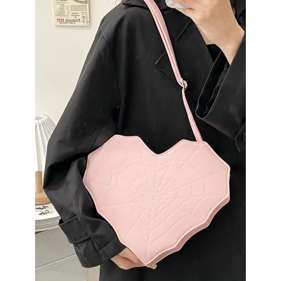 Gothic Creative Heart-Shaped Spider Web Backpack Street Trend PU Zipper