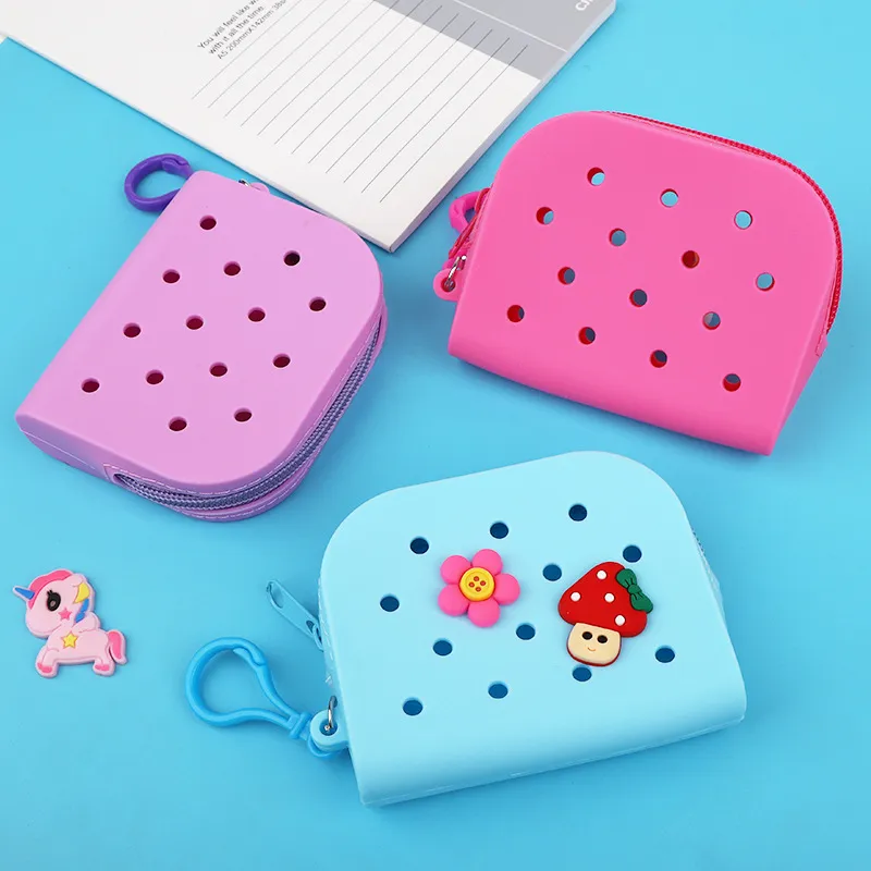 Women Casual Cute Solid Color Hollow Silicone Zipper Wallets