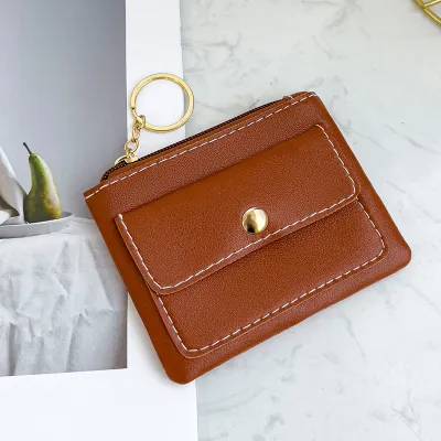 Women Fashion Casual Solid Color PU Zipper Wallet