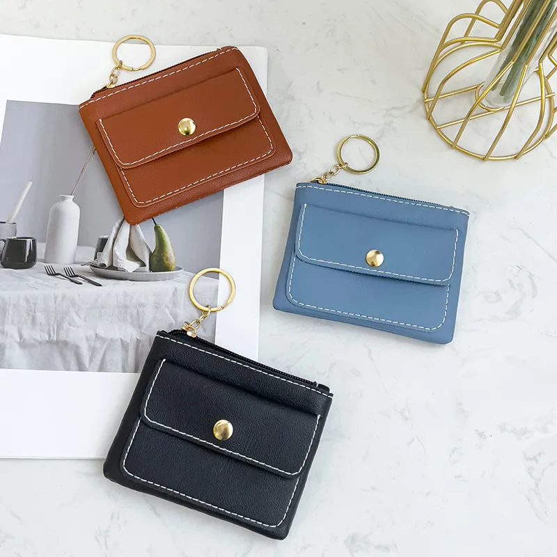 Women Fashion Casual Solid Color PU Zipper Wallet