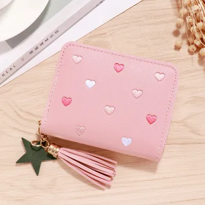 Women Fashion Casual Heart Pattern PU Leather Zipper Wallets