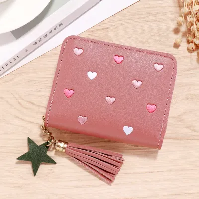 Women Fashion Casual Heart Pattern PU Leather Zipper Wallets