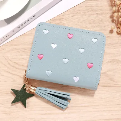 Women Fashion Casual Heart Pattern PU Leather Zipper Wallets