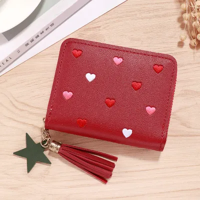 Women Fashion Casual Heart Pattern PU Leather Zipper Wallets