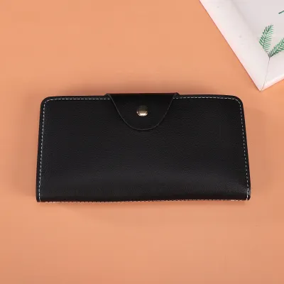 Women Fashion Casual Solid Color Multi-Card Slot PU Zipper Two-Fold Tall Wallets