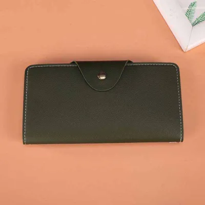 Women Fashion Casual Solid Color Multi-Card Slot PU Zipper Two-Fold Tall Wallets
