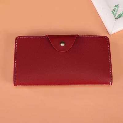 Women Fashion Casual Solid Color Multi-Card Slot PU Zipper Two-Fold Tall Wallets