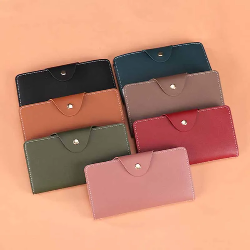 Women Fashion Casual Solid Color Multi-Card Slot PU Zipper Two-Fold Tall Wallets