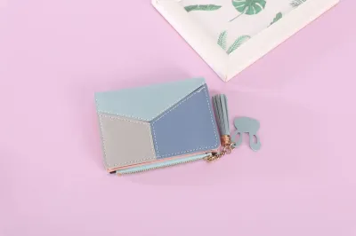 Women Fashion Casual Chic Color Matching PU Zipper Two-Fold Wallets