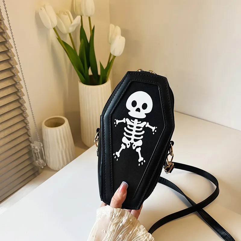 Halloween Gothic Creative Cute Skull PU Soft Shoulder Bag Zipper Underarm Bag