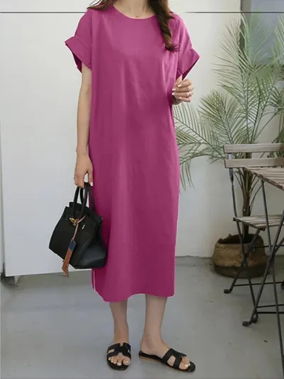 Women Casual Cotton Linen Loose Long Dress