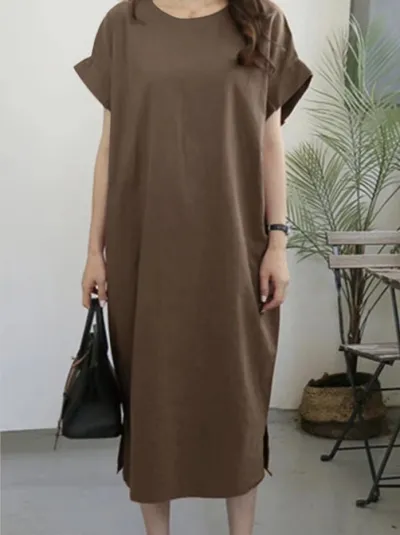 Women Casual Cotton Linen Loose Long Dress