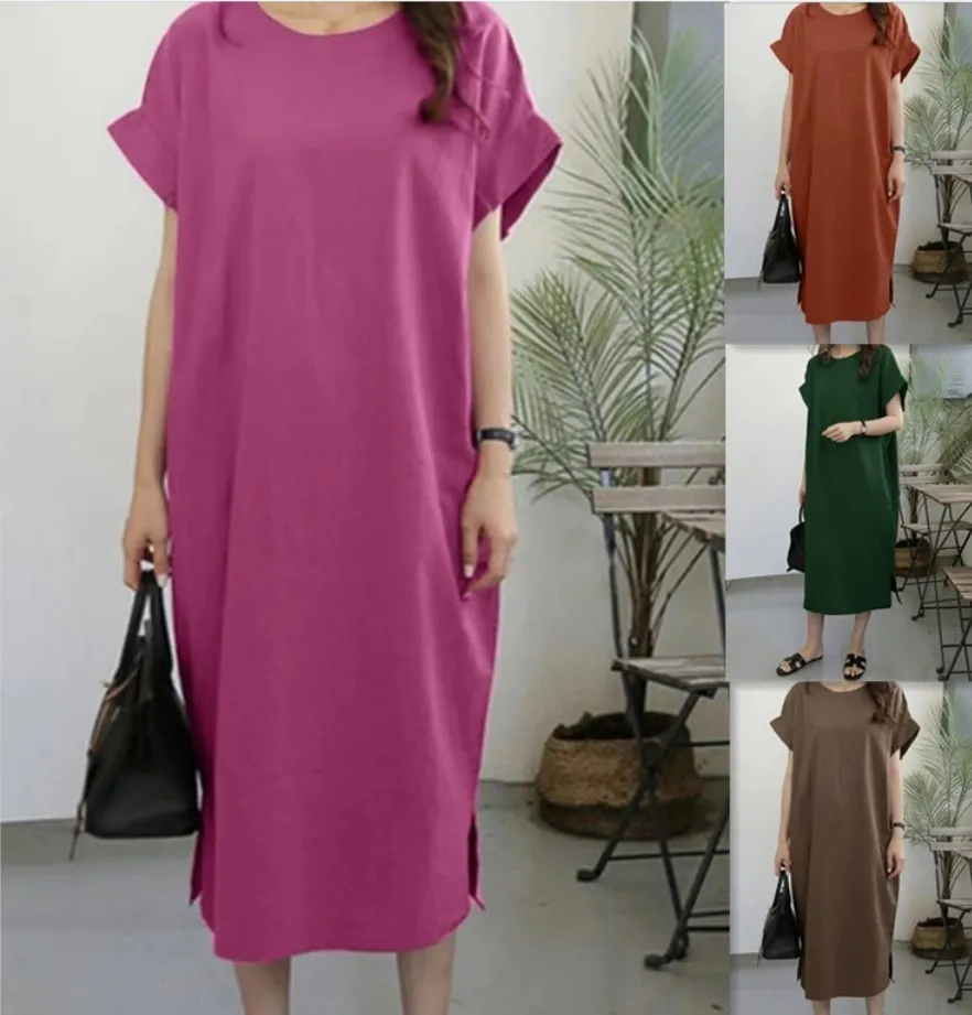 Women Casual Cotton Linen Loose Long Dress