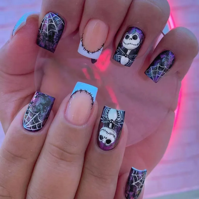 Funny Ghost Sniffing Nail Web Mysterious Festival Atmosphere Wearable Nail Patch Medium Style Cartoon Embossed Halloween Nails 24 Piece/Box