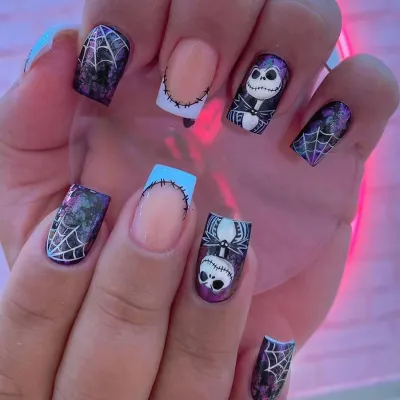 Funny Ghost Sniffing Nail Web Mysterious Festival Atmosphere Wearable Nail Patch Medium Style Cartoon Embossed Halloween Nails 24 Piece/Box