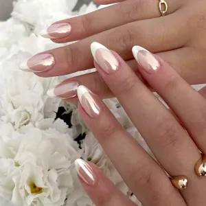 Simple Armor Pearl Powder Aurora Marble Fake Nail Patch Medium Style Wearable 24 Piece/Box