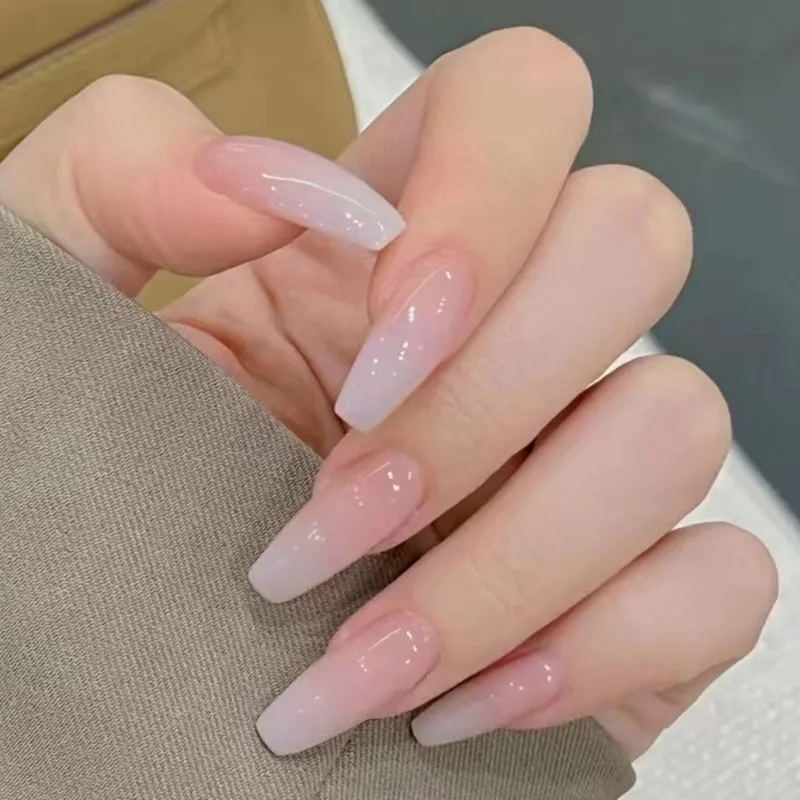 Gentle Simple Ice Transparent Gradient Women Detachable Wearable Fake Nail Patch