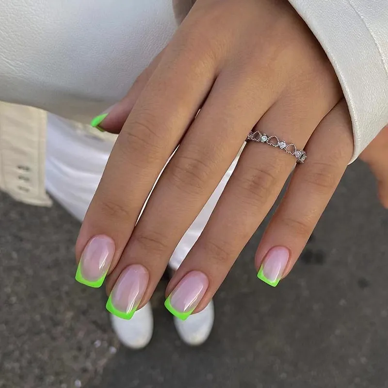 Simple Green Lemon Floral Mid-Length Wearable Nails 24 Pcs - Beauty Nails