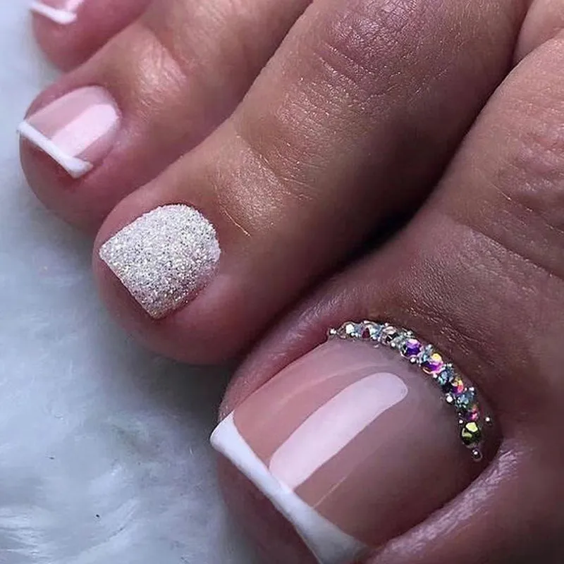 Simple Shining Full Armor Rhinestone Glitter Manicure Pieces Toe Nails Short Wearable