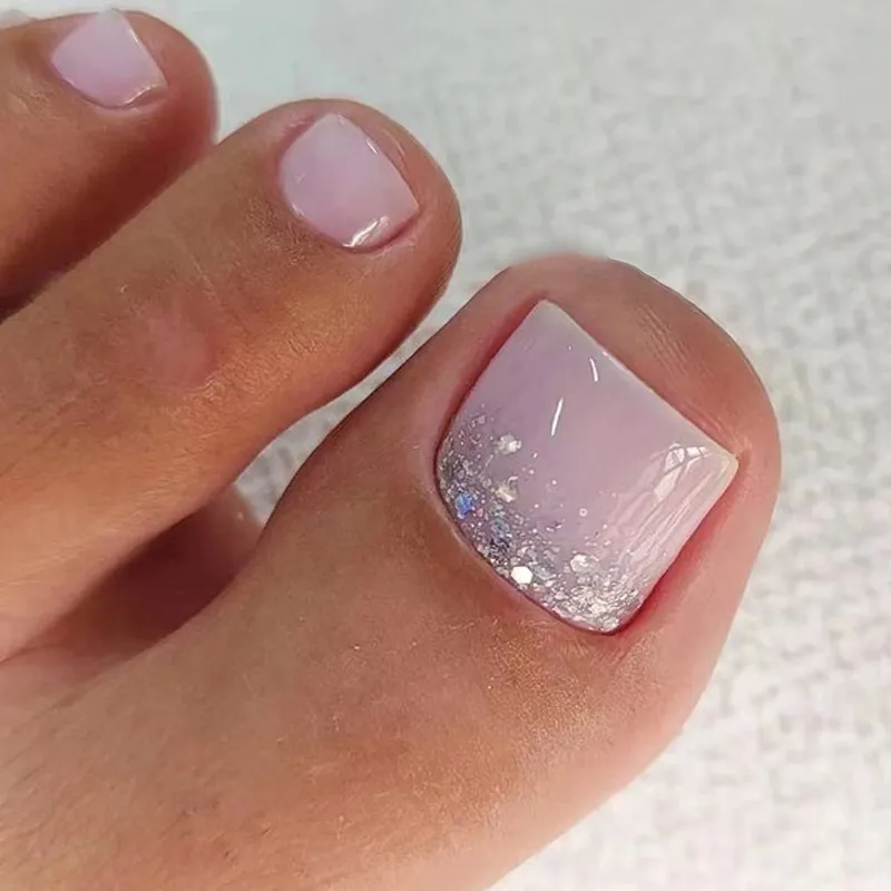 Solid Color Elegant Natural Glitter Toe Fake Nails Short Wearable