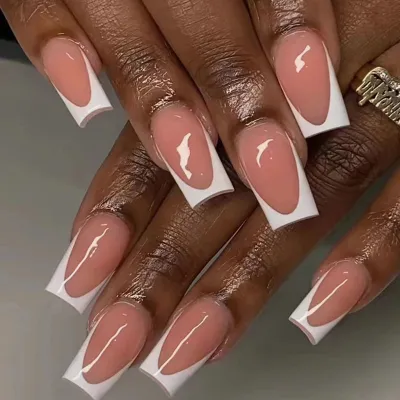 Mid-length Ballet Armor White Simple False Nails