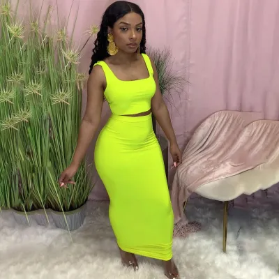 Women Sexy Solid Color Camisole Skirt Two-Piece Set