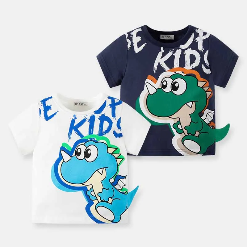 Kids Toddler Boys Casual Cute Cartoon Dinosaur Print Short Sleeve Crewneck T-Shirt