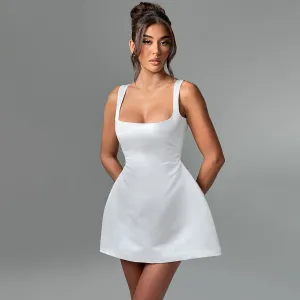Women Sweet Sling Mini Dress Sleeveless Boat Neck
