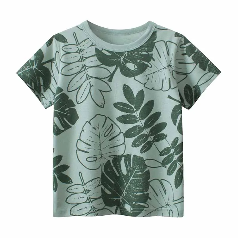 Kids Toddler Boys Casual Cute Leaves Print Short Sleeve Round Neck Cotton T-Shirt